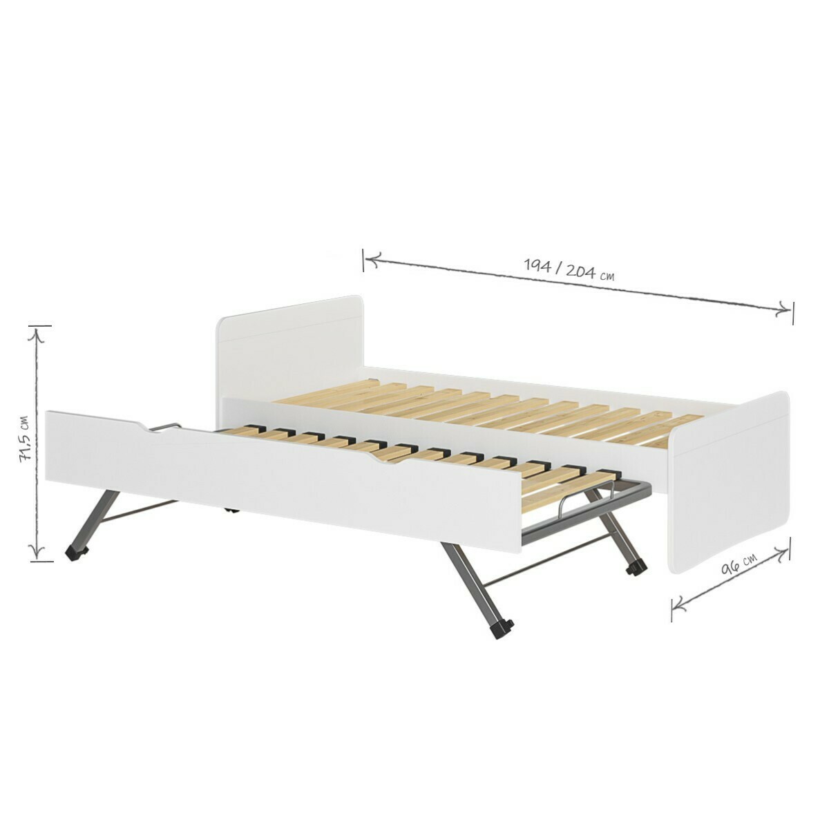 Pack lit gigogne avec matelas Bois massif LILOW blanc, AKITEN RETAIL