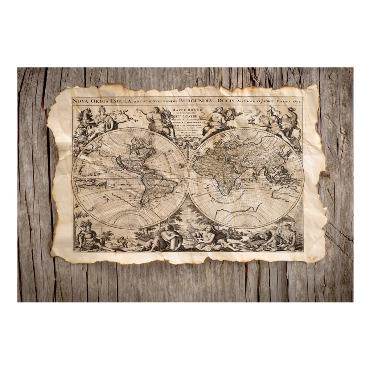 Papier peint intissé panoramique Carte du monde Nova Orbis Tabula beige, EDEN