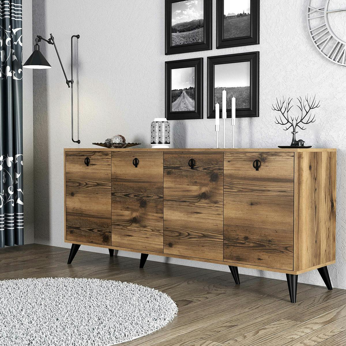 Buffet 4 portes, poignées anneaux UMEA noyer, PIER IMPORT