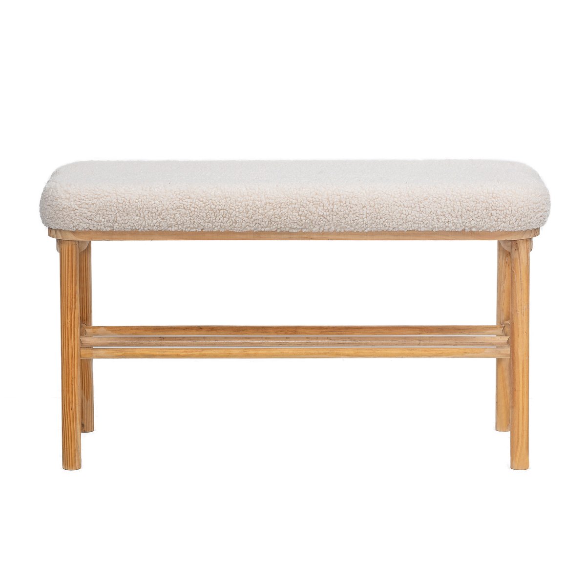 Banc en bois et bouclette, ASUGI blanc cassé, NORDLYS