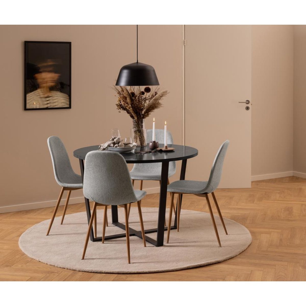Lot de 4 chaises de salle à manger en tissu avec pieds en acier CLELIA gris clair, TOILINUX