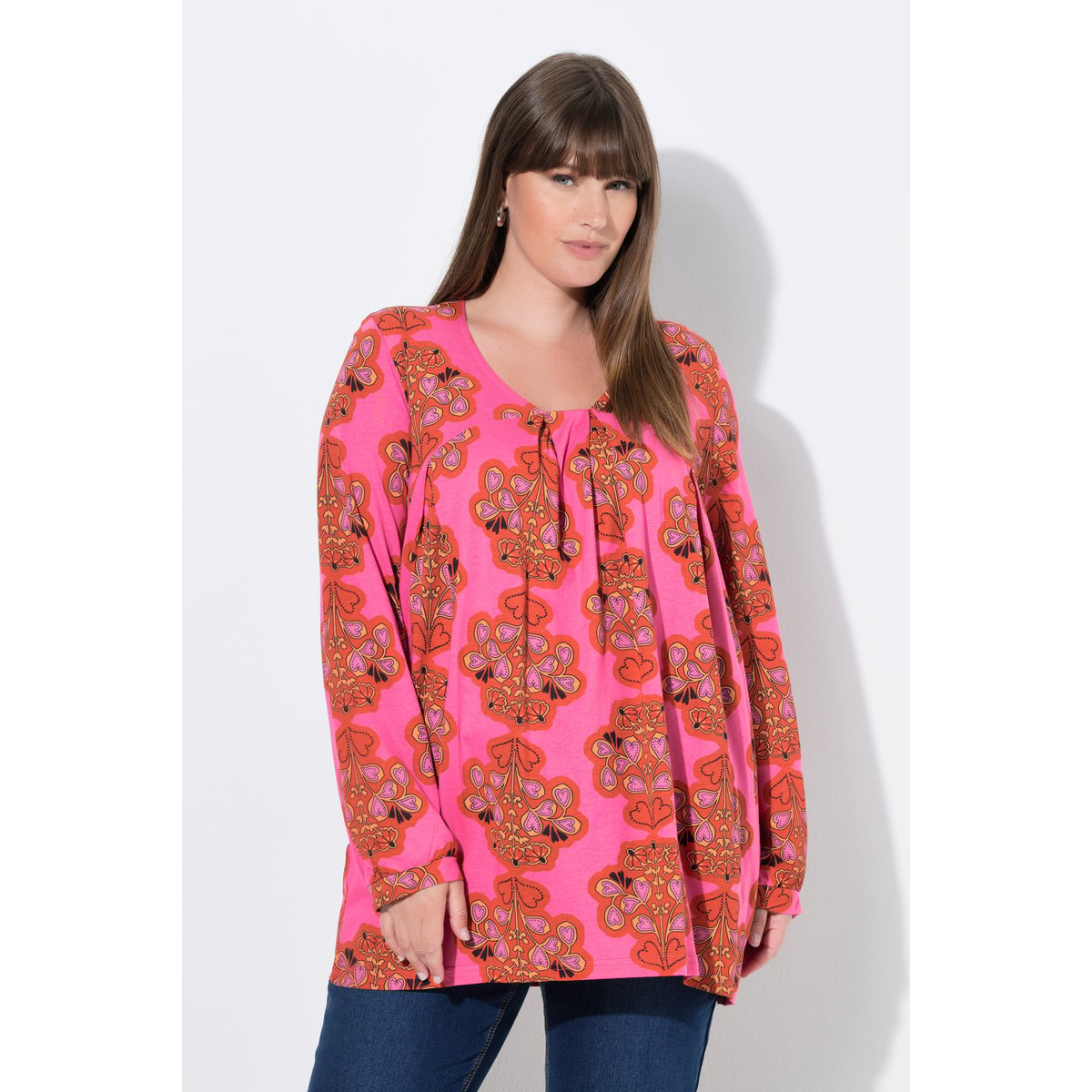 Blouse avec plis godet rose vif, ULLA POPKEN