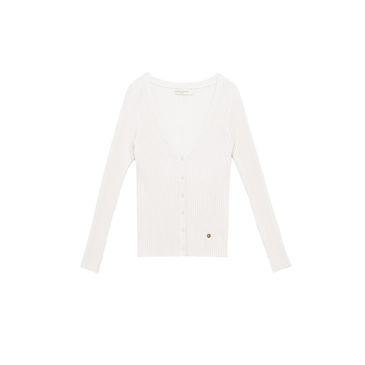 Mina Ribbed Cardigan with V-Neck ecru , LA PETITE ETOILE