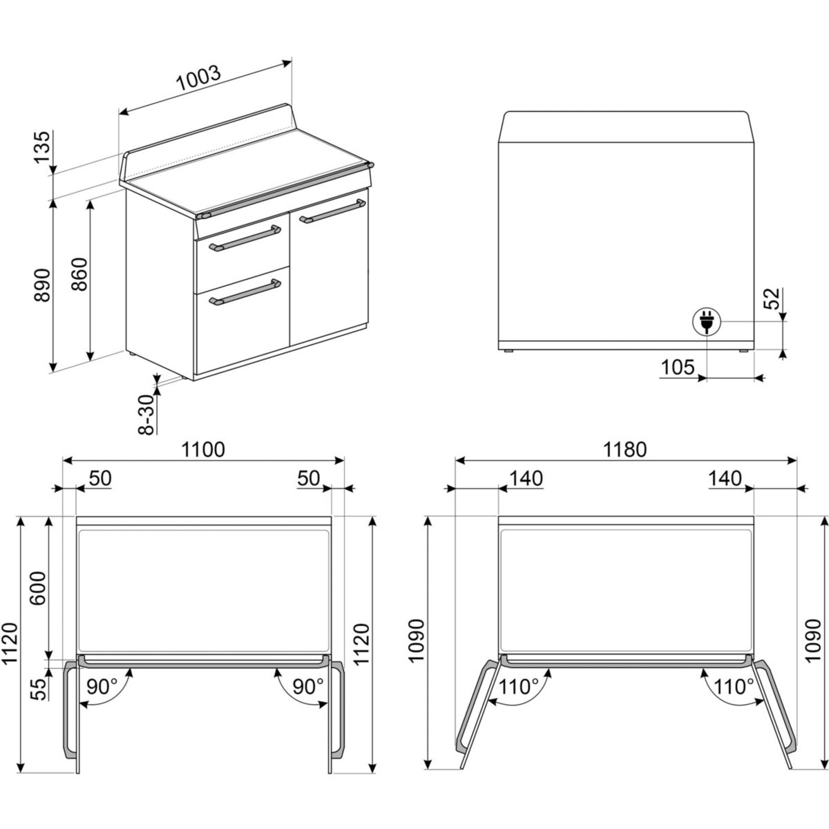Piano de cuisson induction 5 feux 100 cm TR103I crème brillant, SMEG
