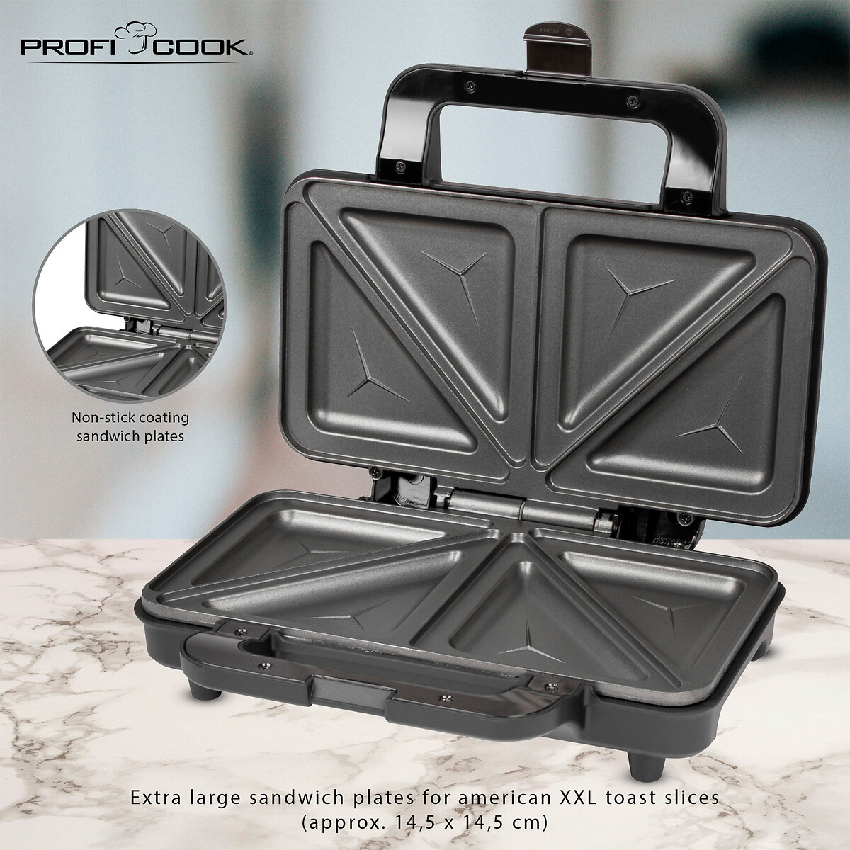 Sanduicheira em inox 900W, da Proficook inox, PROFICOOK