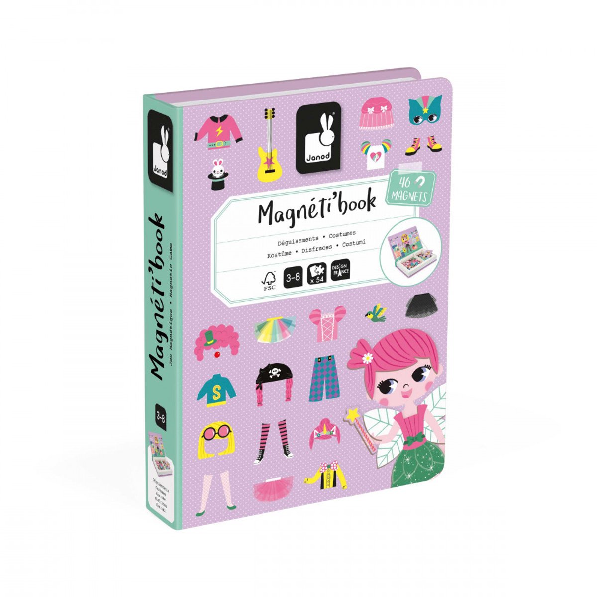 Magnéti'book Déguisements Fille, 46 Magnets violet, JANOD