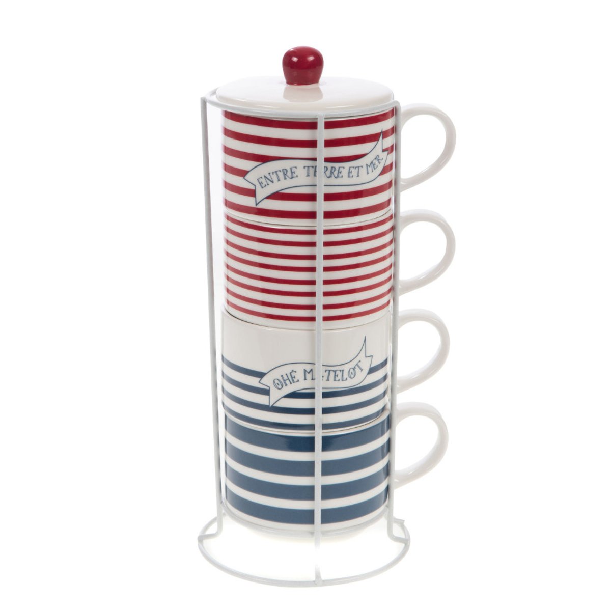 Coffret 4 tasses marinière blanc, AMADEUS