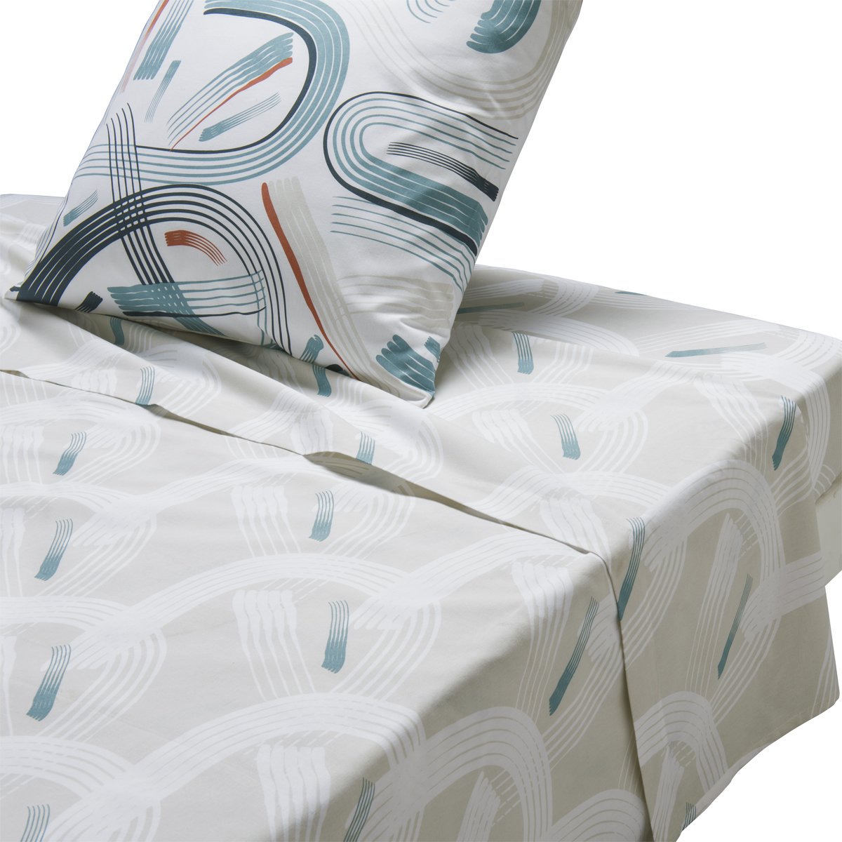 Drap plat imprimé en coton, GABIN blanc, ORIGIN