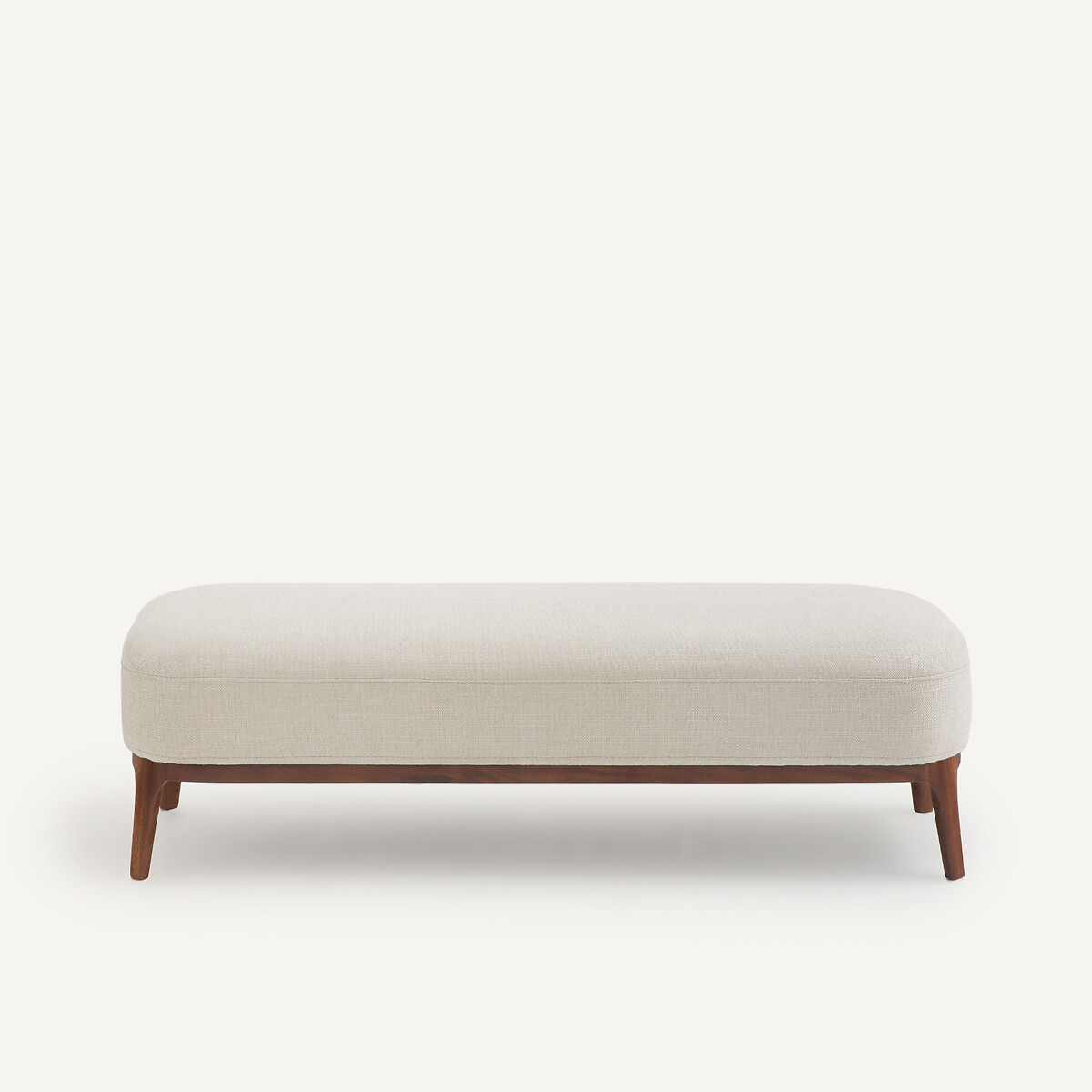 Banc, bout de lit pied, en noyer massif et tissu texturé, JABOTE ficelle, AM.PM