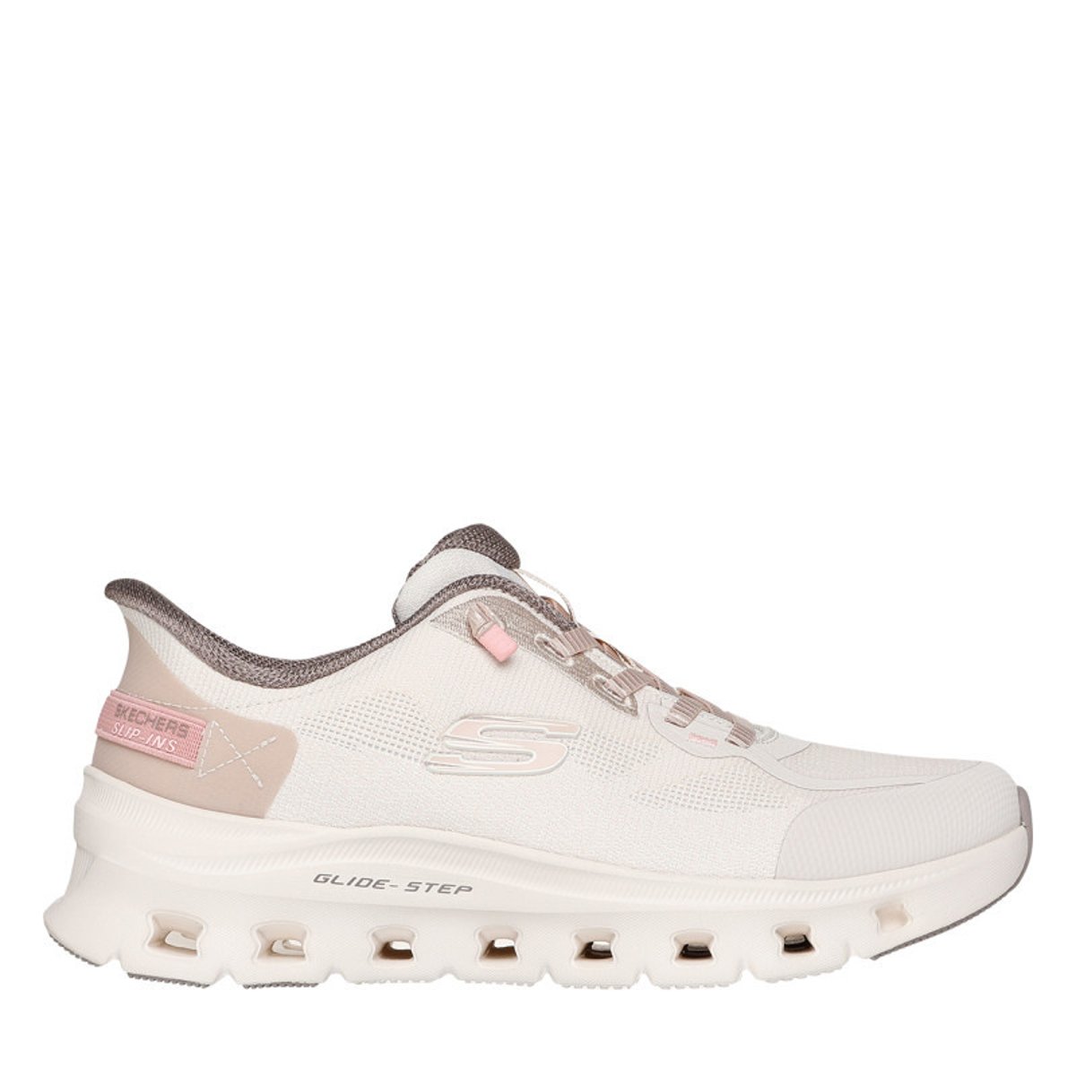 Baskets écrues avec une semelle plate et une fermeture slip-on beige, SKECHERS