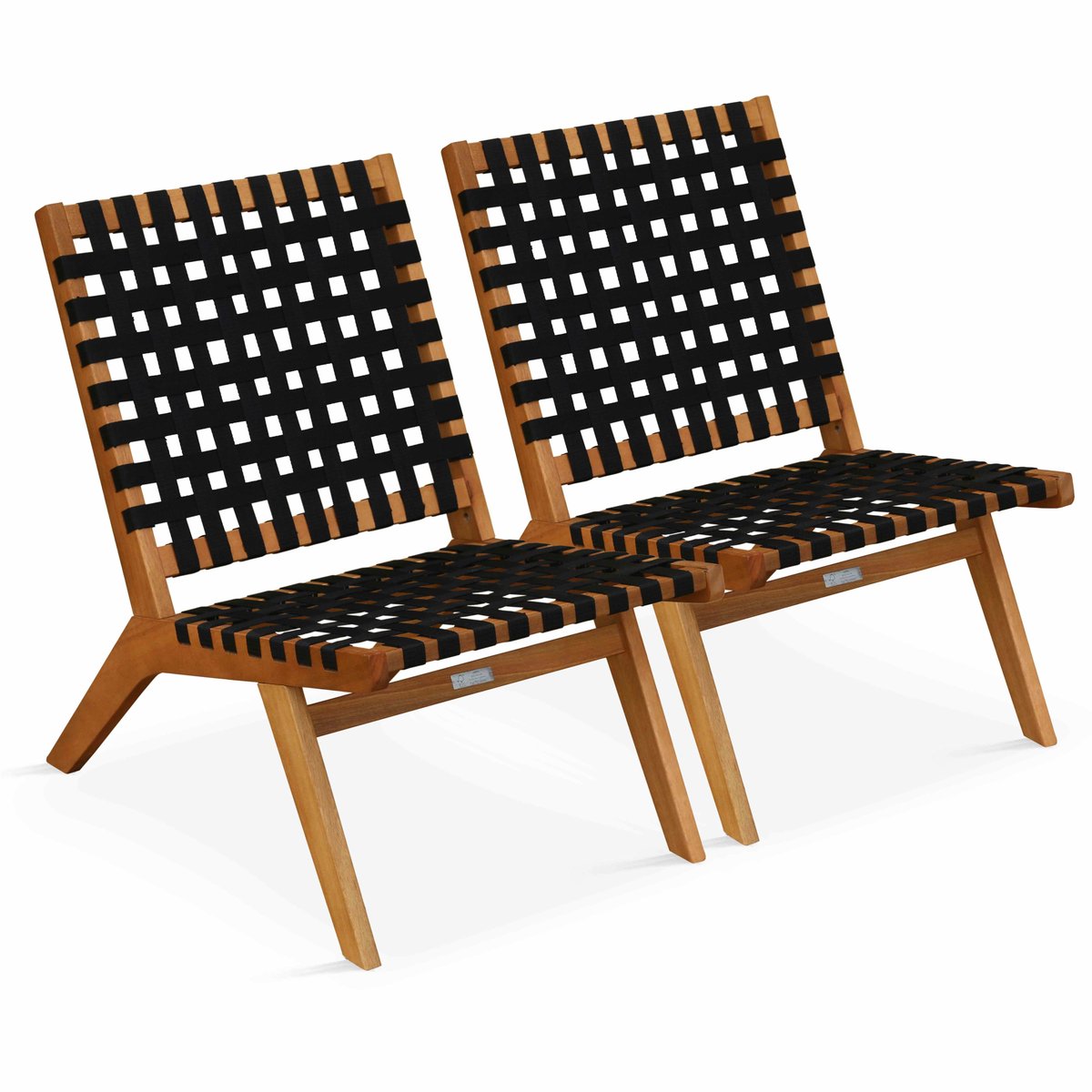 Lot de 2 fauteuils relax de jardin en bois, BONDY noir, OVIALA