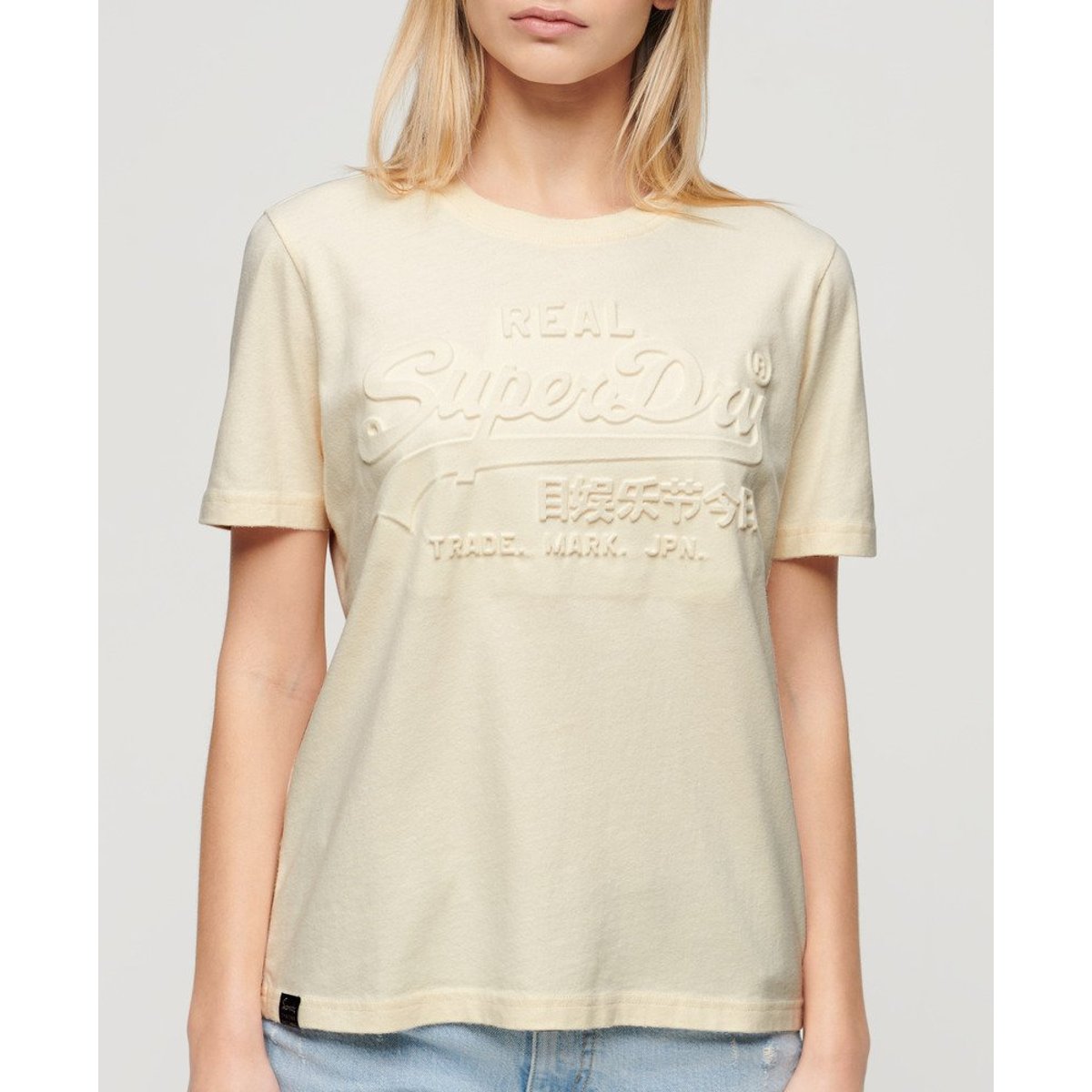 T-shirt décontracté à motif en relief riz blanc, SUPERDRY