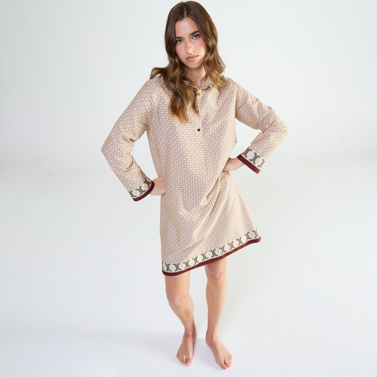 Chemise de nuit col classique en satin FASCINANTE beige, LAURENCE TAVERNIER