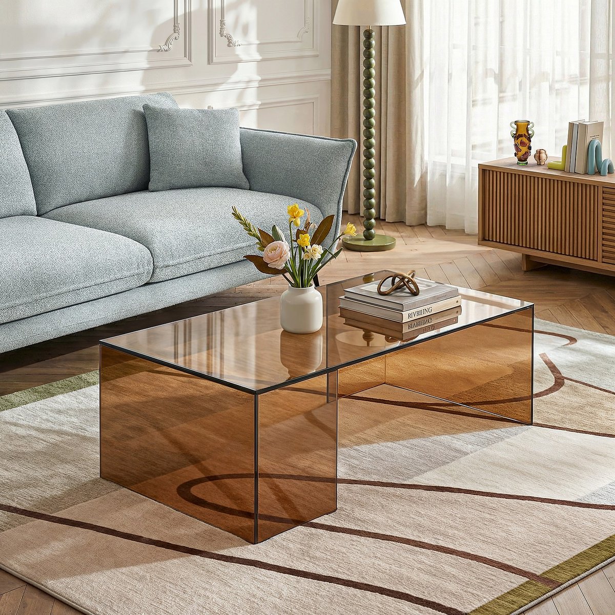 Table basse rectangulaire en verre trempé ALYSSA marron, HABITAT