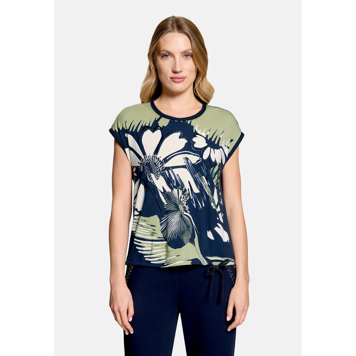 Haut imprimé à cordon coulissant sous tunnel dark blue/khaki, BETTY BARCLAY