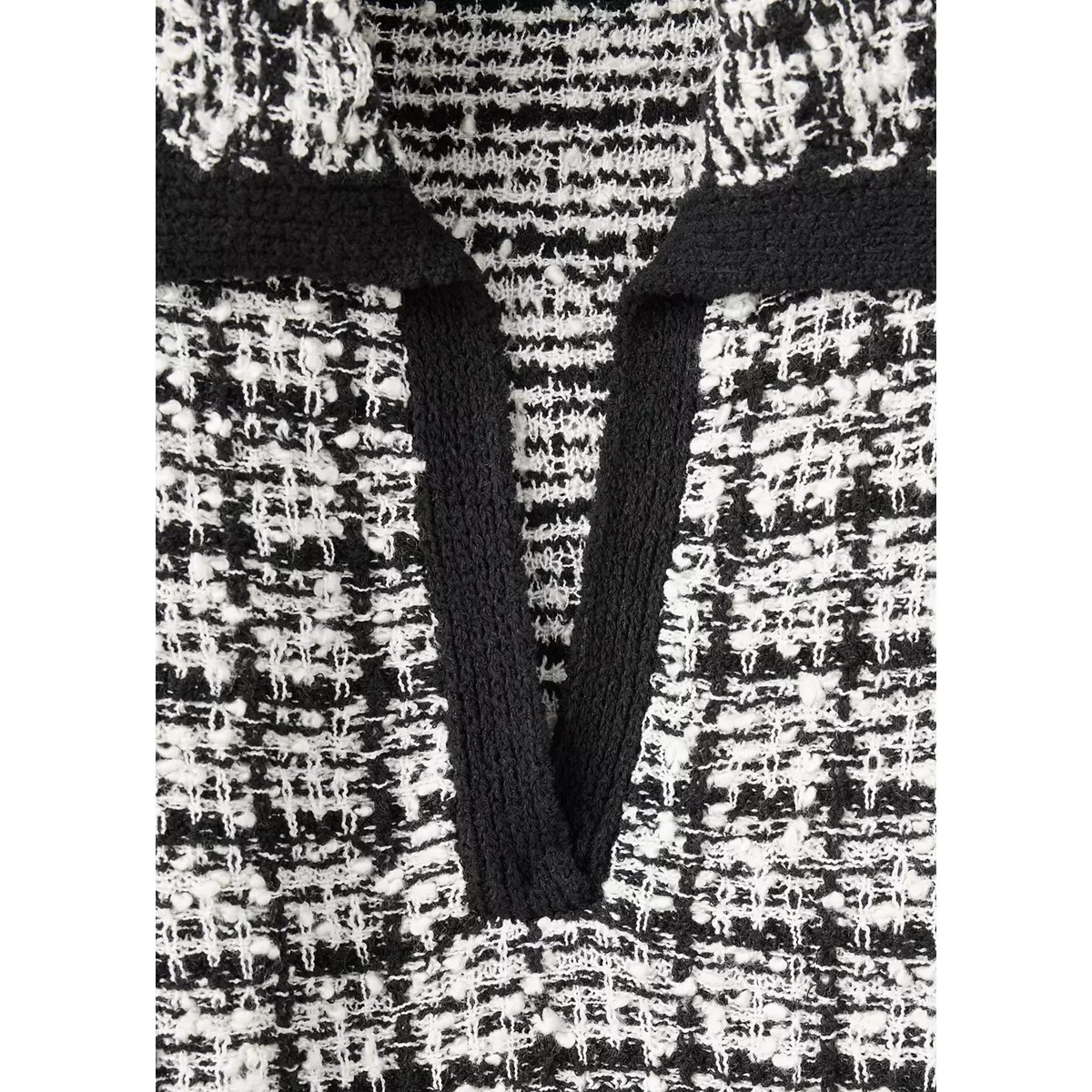 Pull en tweed col polo noir, MANGO