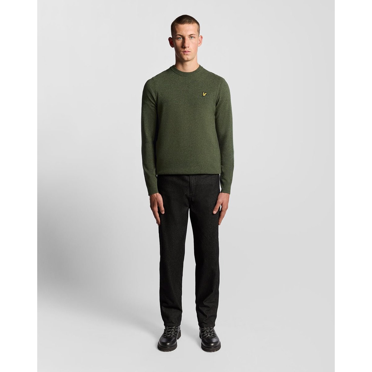 Pull en mélange de laine col rond vert foncé chiné, LYLE & SCOTT