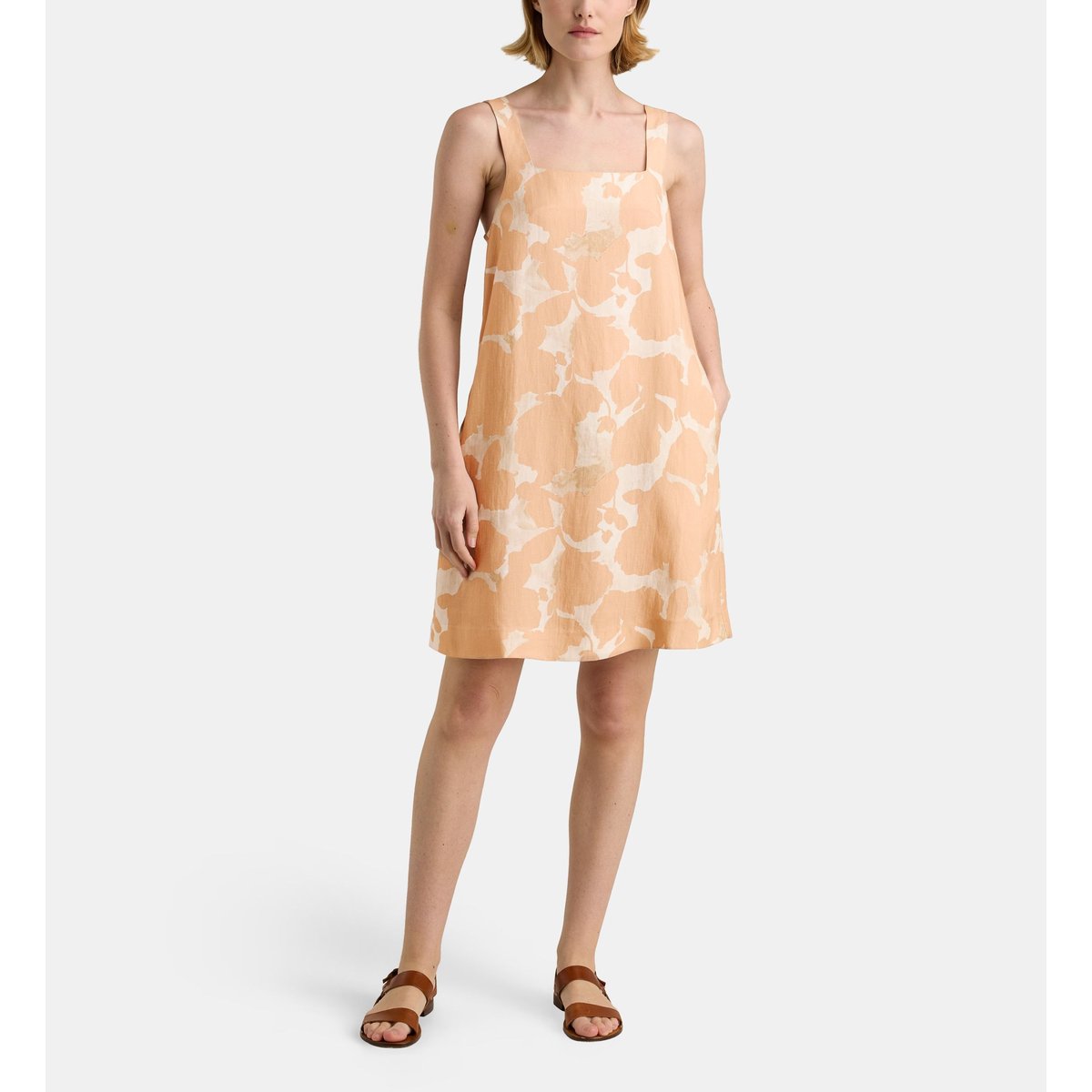 Robe courte droite eugenie flo à imprimé beige, GALERIES LAFAYETTE