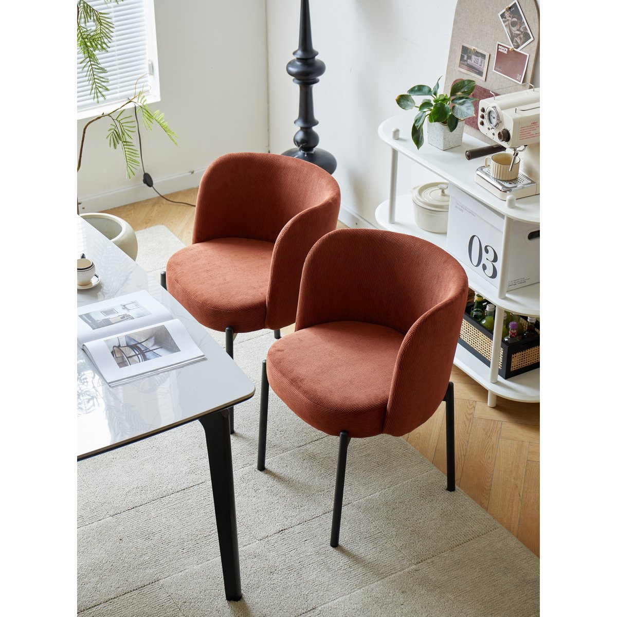 Lot de 2 chaises, velours côtelé, GRIMSTAD terracotta, NORDLYS