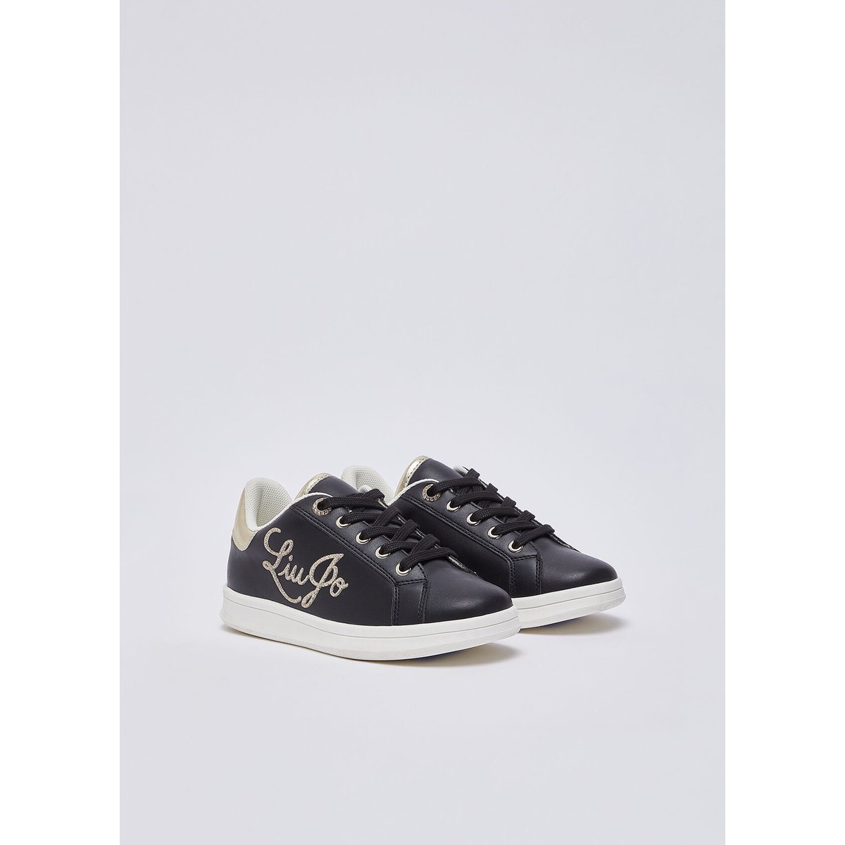 Sneakers avec logo pailleté noir et or, LIU JO