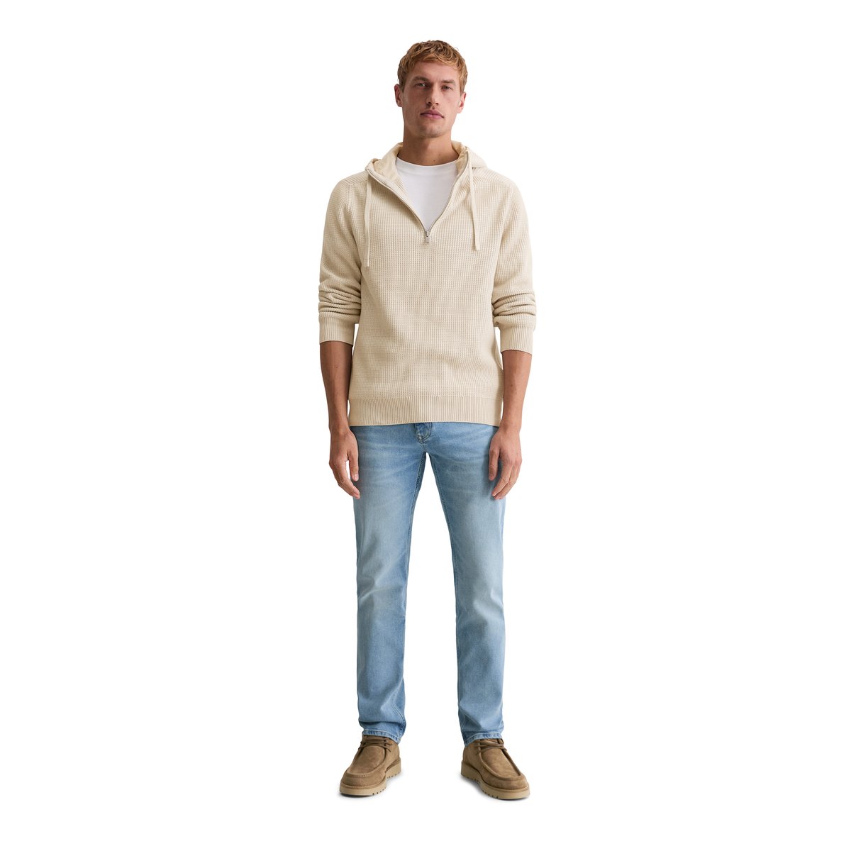 Troyeur à capuche regular en coton bio beige, MARC O'POLO