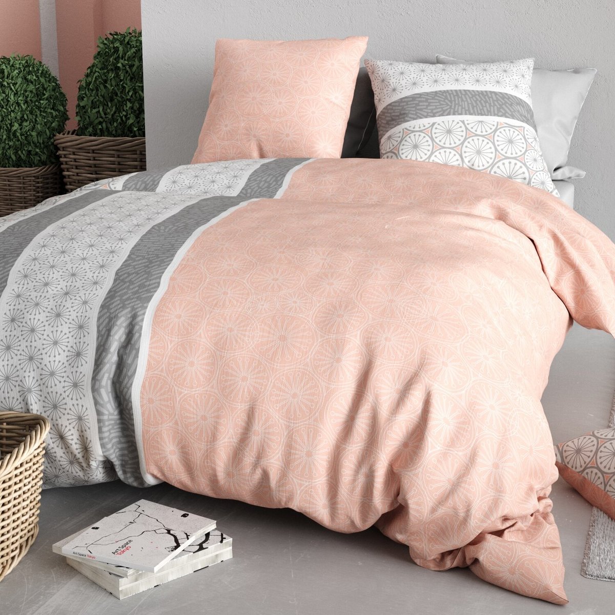 Parure housse de couette en coton imprimée, Cora Line multicolore, ATELIER DU COTON