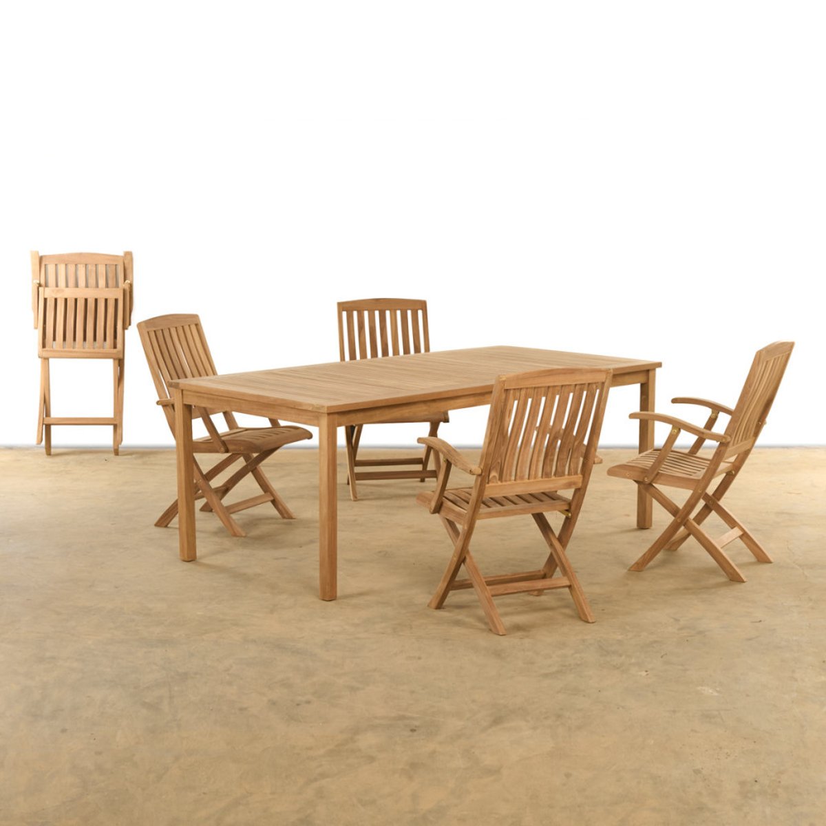 Ensemble table de jardin et 4 chaises pliantes en teck massif naturel, WANDA COLLECTION
