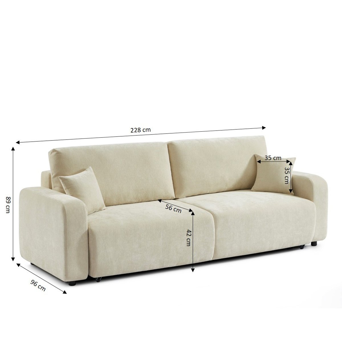 Canapé droit convertible tissu LIVIO beige, BAÏTA