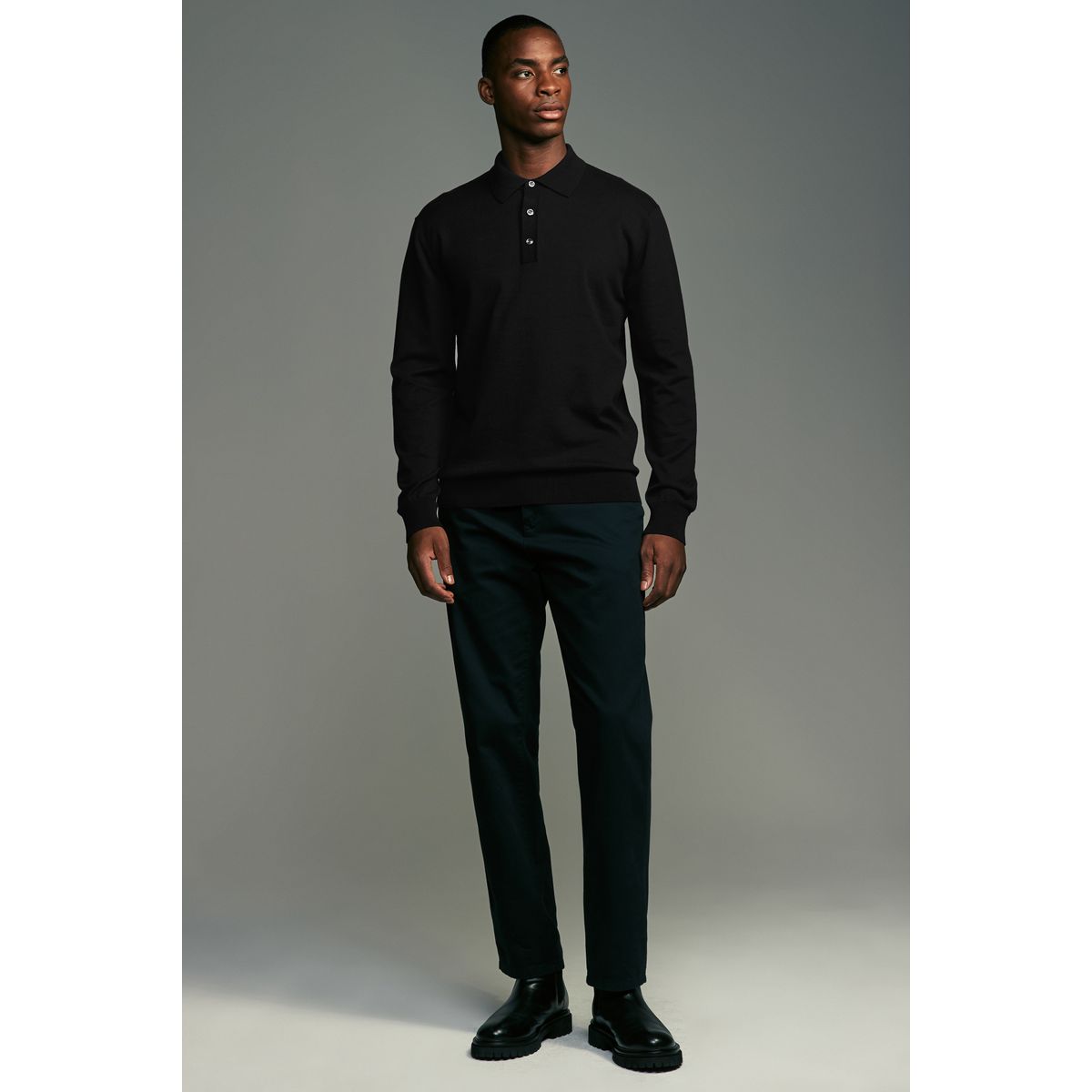 Polo en maille à manches longues, lot de 2 noir/bleu marine, NEXT