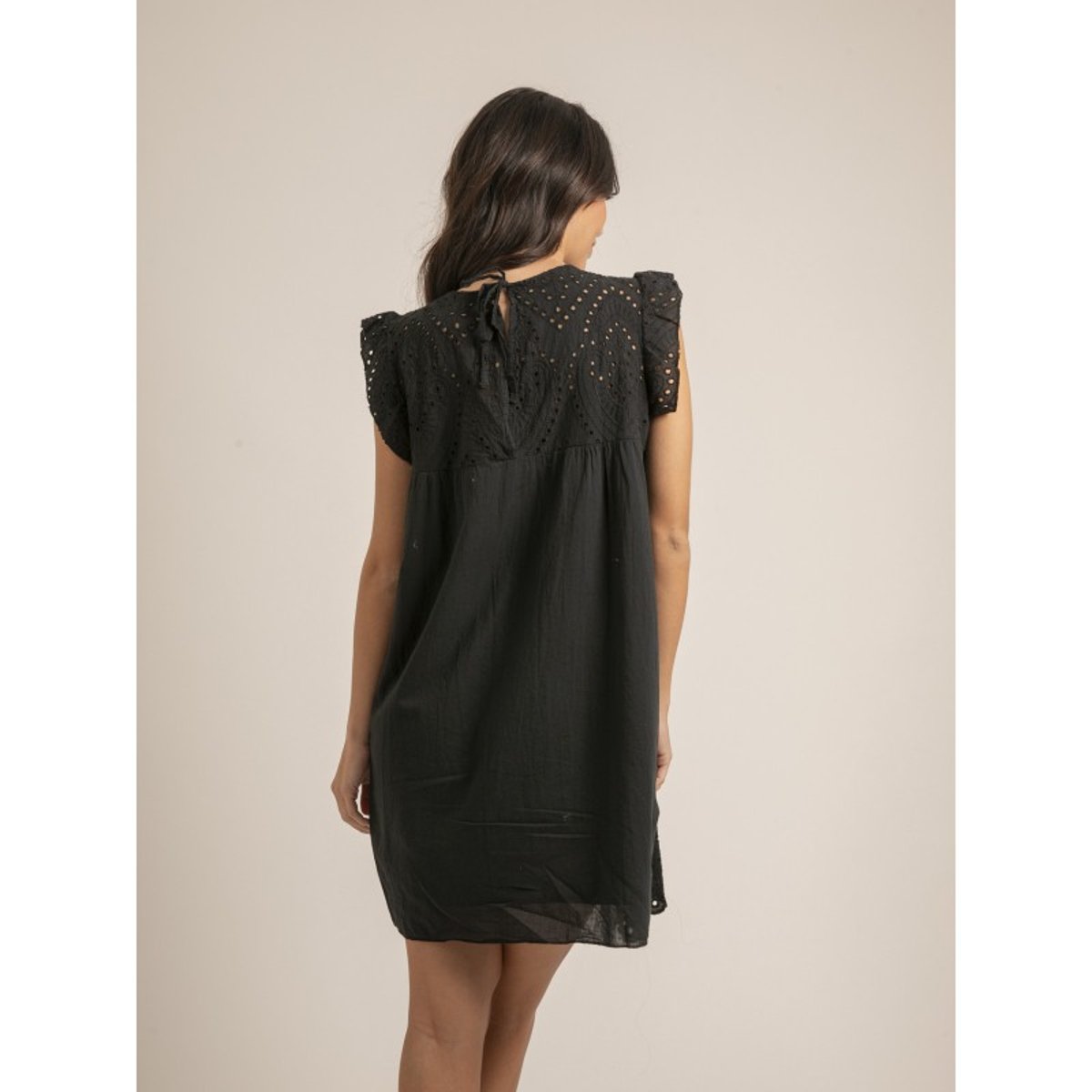 Robe Courte Broderies Anglaises Ingles noir, DONA LISA