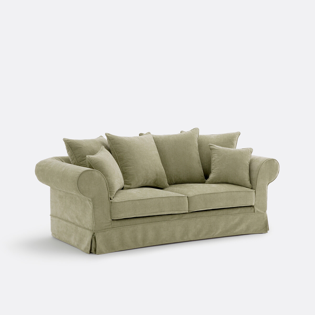 Canapé droit convertible, 2 ou 3 places, déhoussable, en polyester chiné, ADELIA eucalyptus, LA REDOUTE INTERIEURS