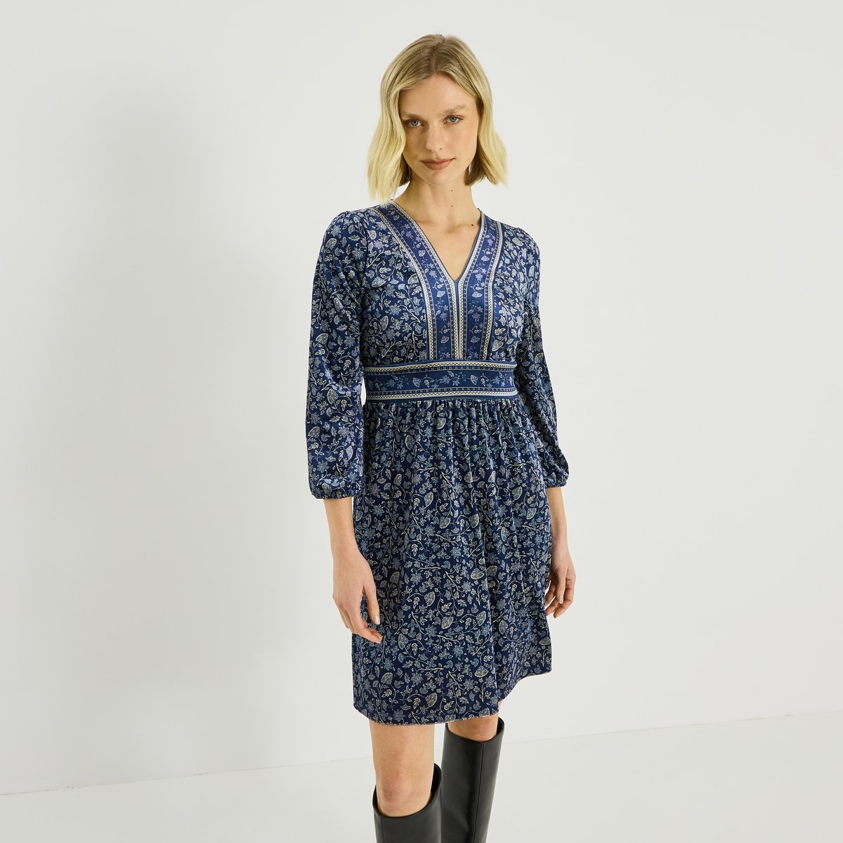 Robe imprimée velours bleu marine, GRAIN DE MALICE