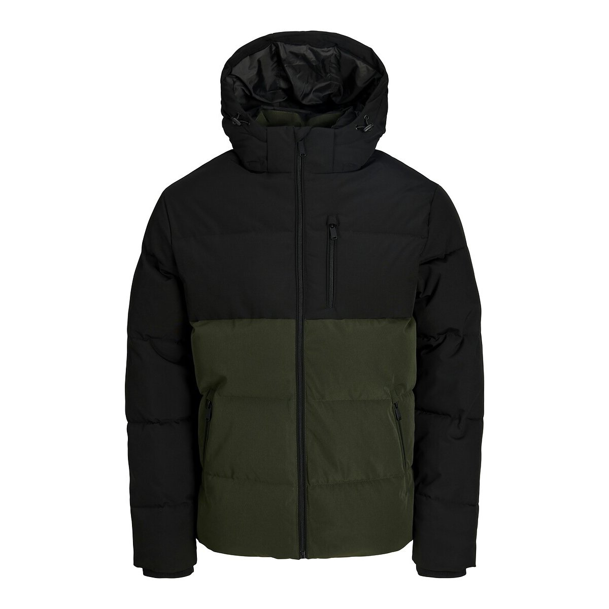 Piumino corto cappuccio fisso e collo alto, per l'inverno kaki scuro, JACK & JONES