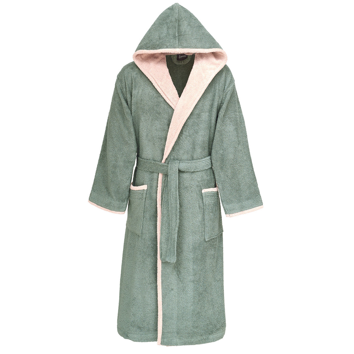 Peignoir mixte à capuche bicolore 420 g/m² DOZMARY lichen, SENSEI MAISON