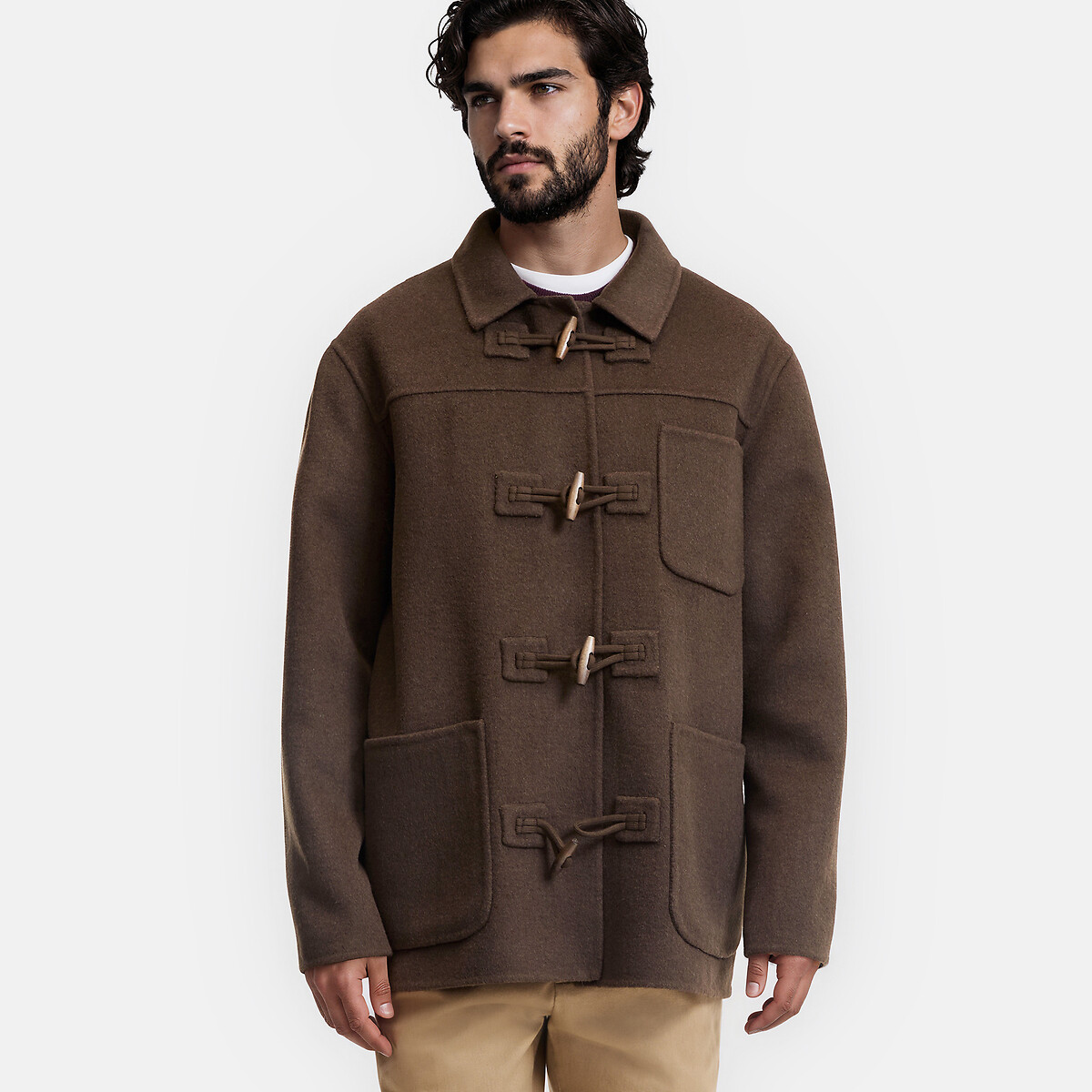 Manteau style duffle coat en laine majoritaire marron, LA REDOUTE COLLECTIONS