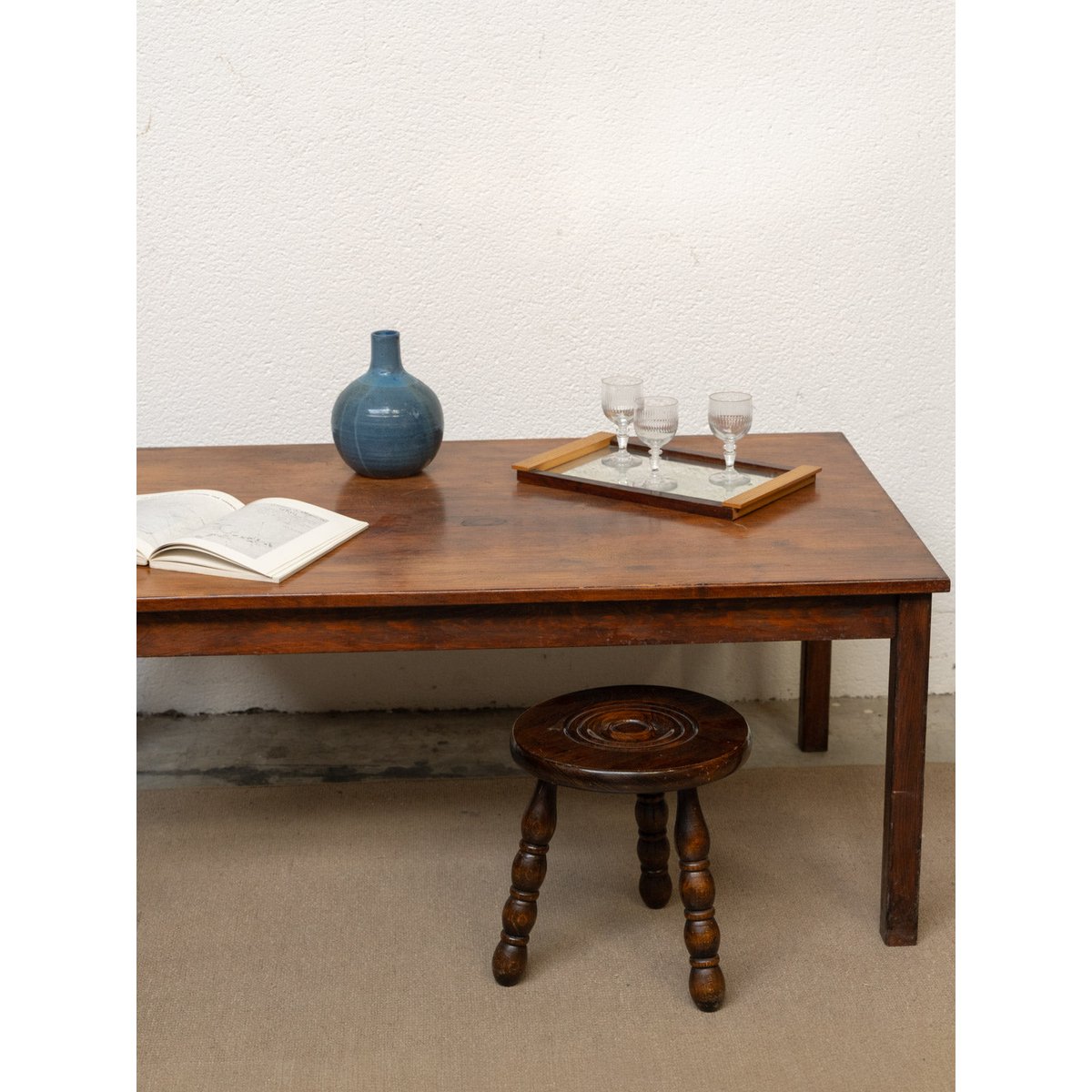 Grande table basse en bois Léonie N°1071 - Bon état bois foncé, DEBONGOUT