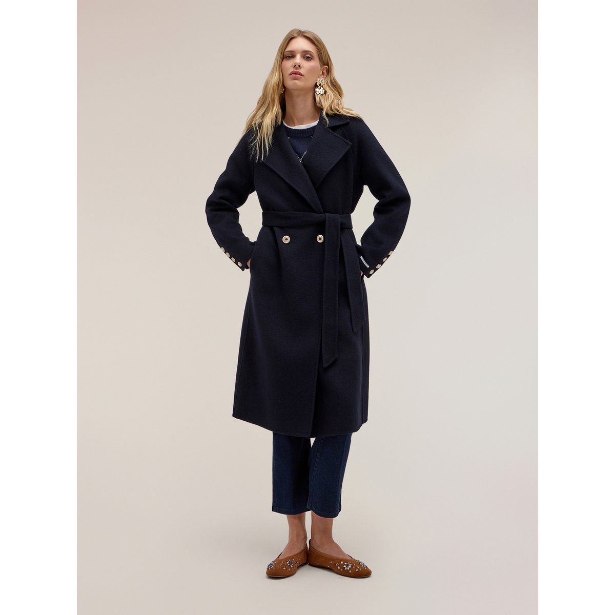 Manteau croisé à ceinture bleu, MOTIVI