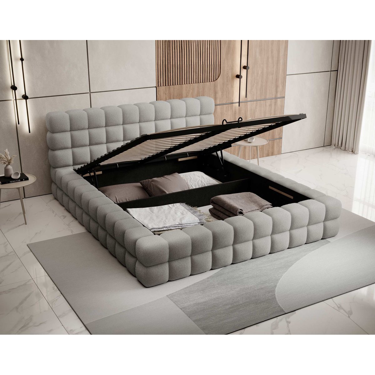 Lit coffre - KINGSTON gris, BEST MOBILIER