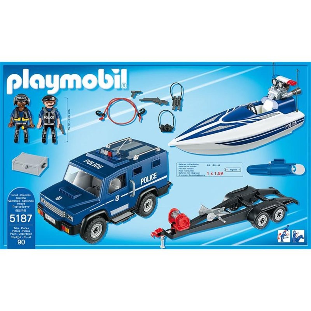 Fourgon et vedette de policeAvec moteur submersible multicolore, PLAYMOBIL