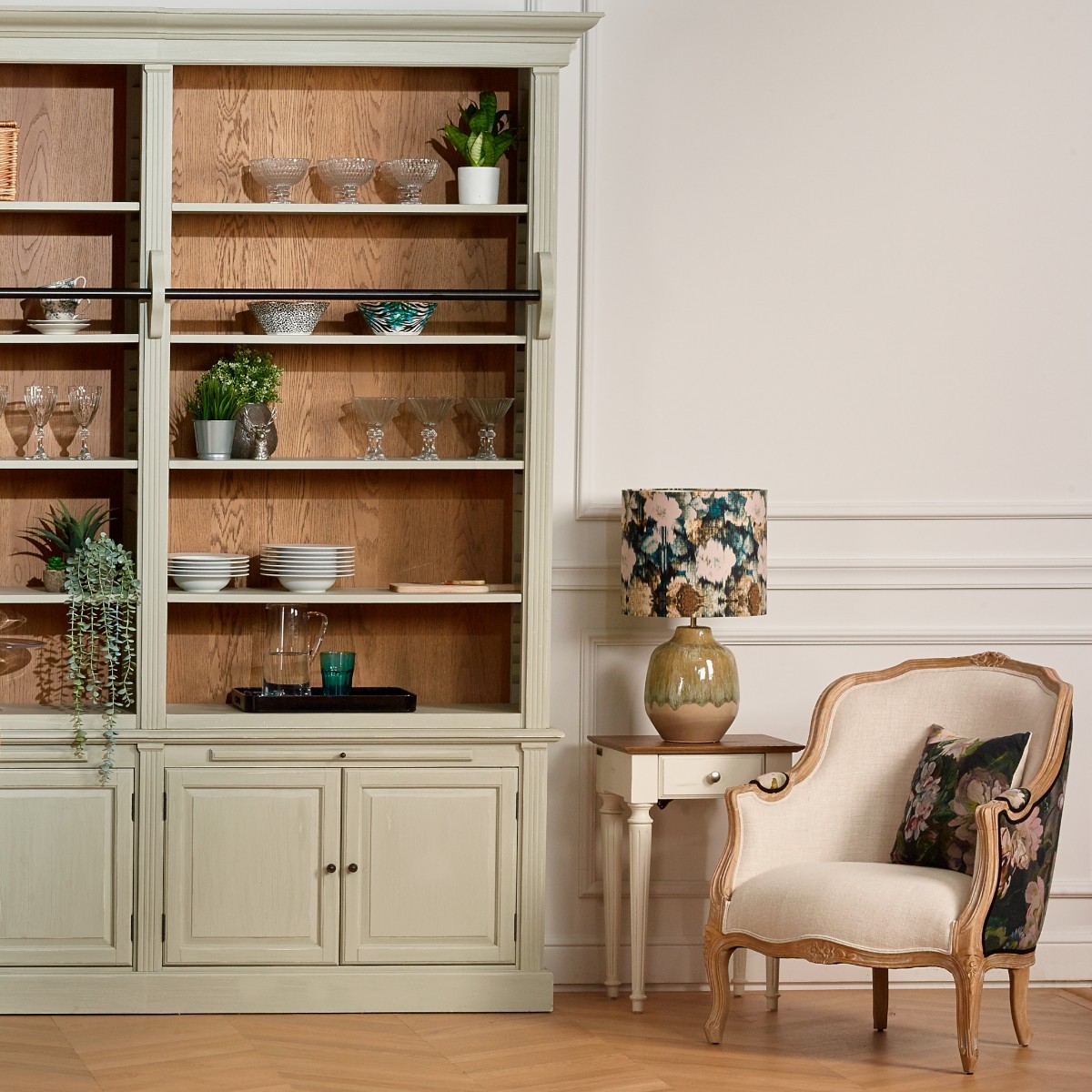 Fauteuil bergère lin et tissu imprimé VICTOR lin, ROBIN DES BOIS