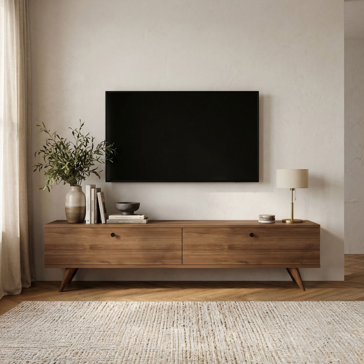 Meuble TV 2 portes en bois L160cm- YARA bois foncé, DRAWER