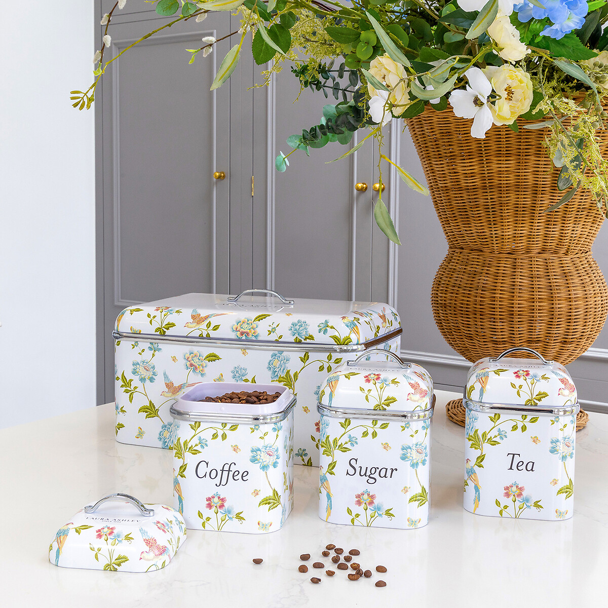 Set of 3 Laura Ashley Kitchen Storage Canisters white, LAURA ASHLEY