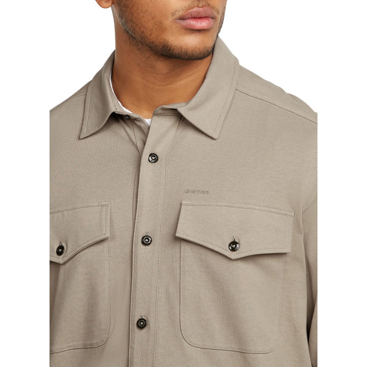 Chemise en coton biologique taupe unie avec une coupe slim et un col à revers autre, G-Star RAW
