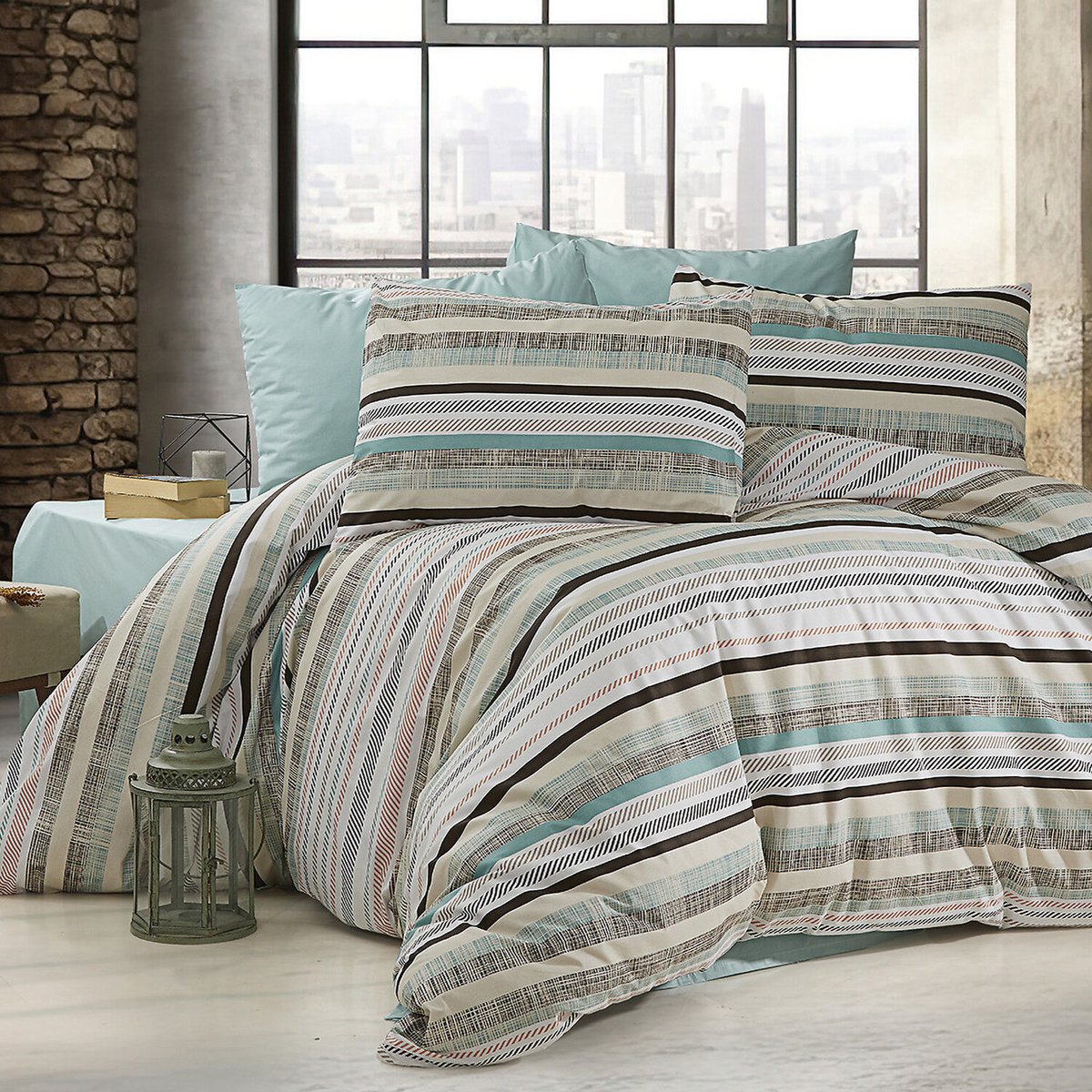 Paure de couette et tai(e) coton imprimé, terrina vert vert, C DESIGN HOME TEXTILE