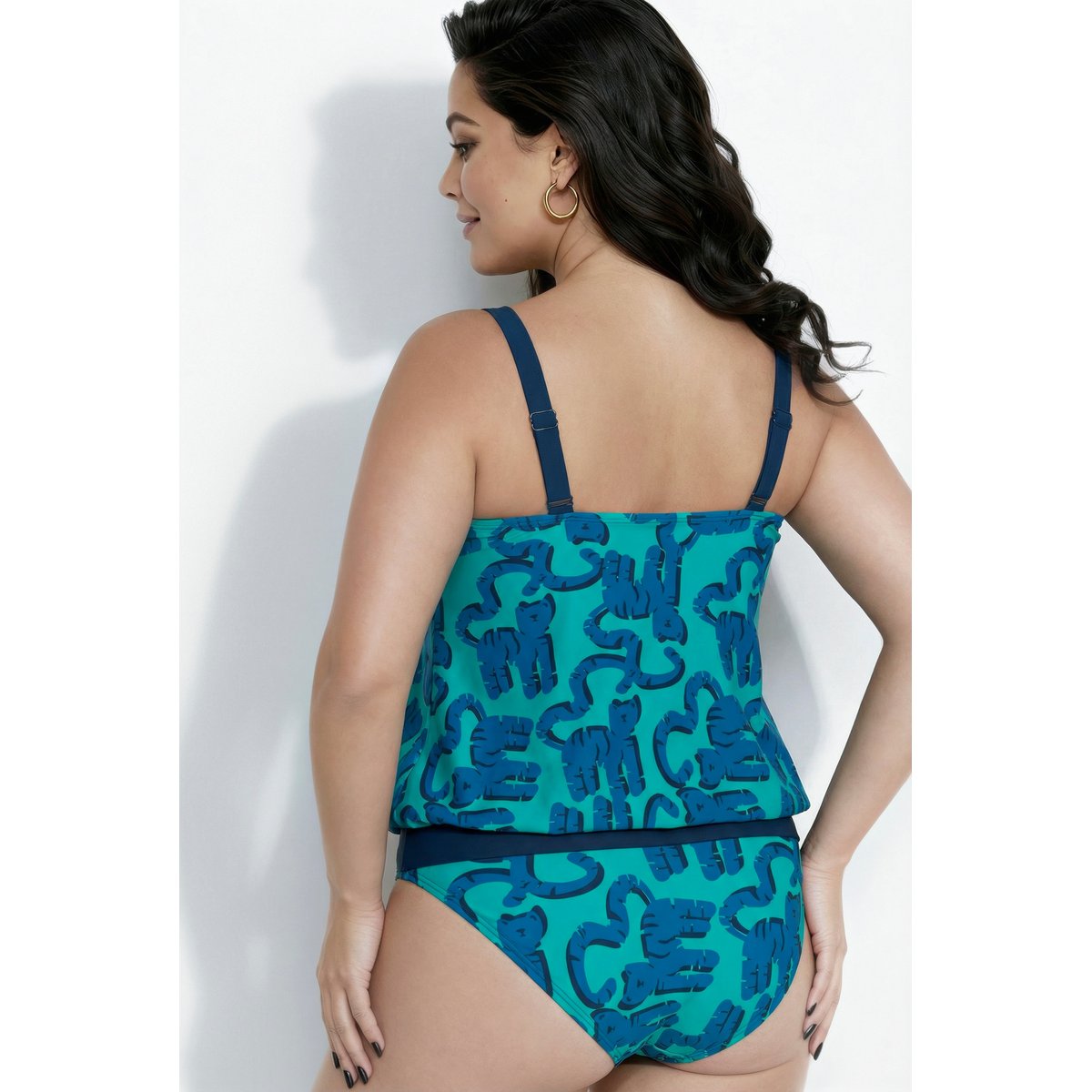 Tankini avec bonnets souples, motif chats vert caraïbes clair, ULLA POPKEN