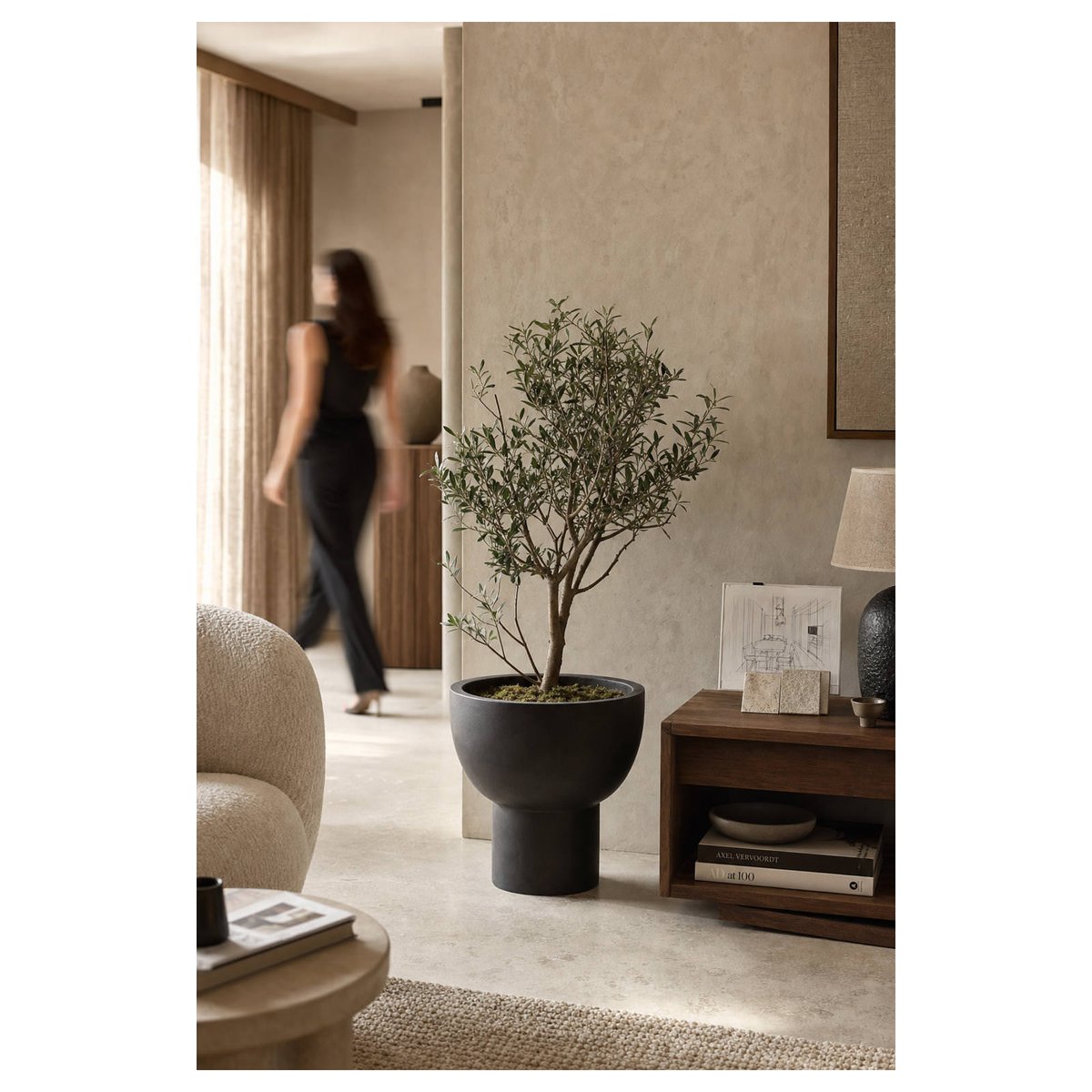 Cache-pot en ciment design contemporain noir, RECOLLECTION