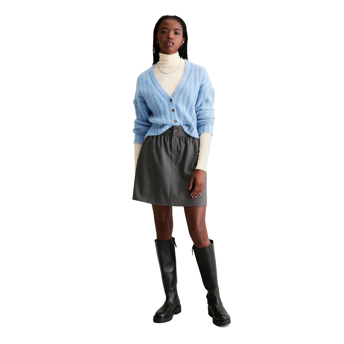 Cardigan relaxed en noble mélange de laine et de laine d'alpaga bleu moyen, MARC O’POLO DENIM