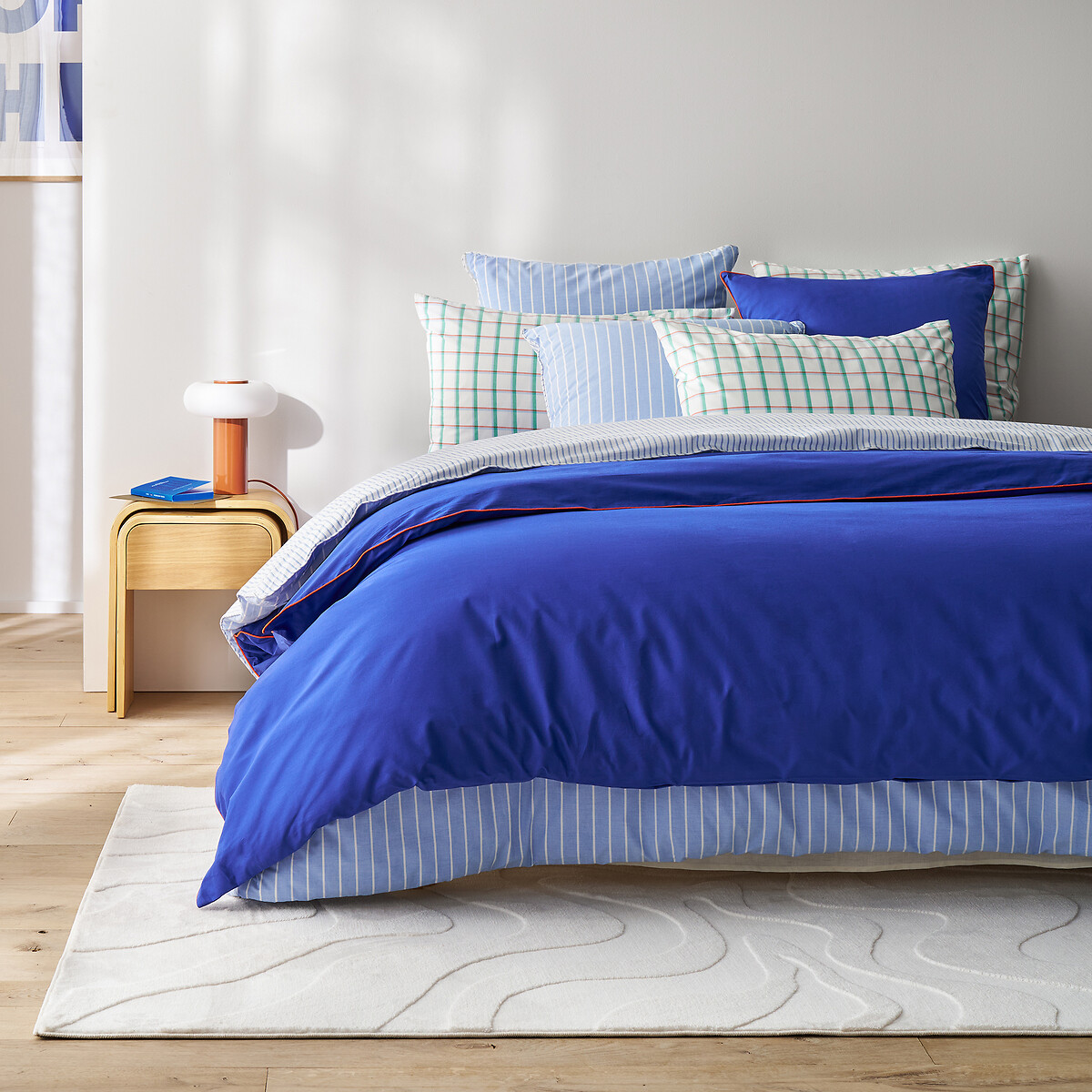 Housse de couette en percale de coton, Edward rayé bleu, LA REDOUTE INTERIEURS