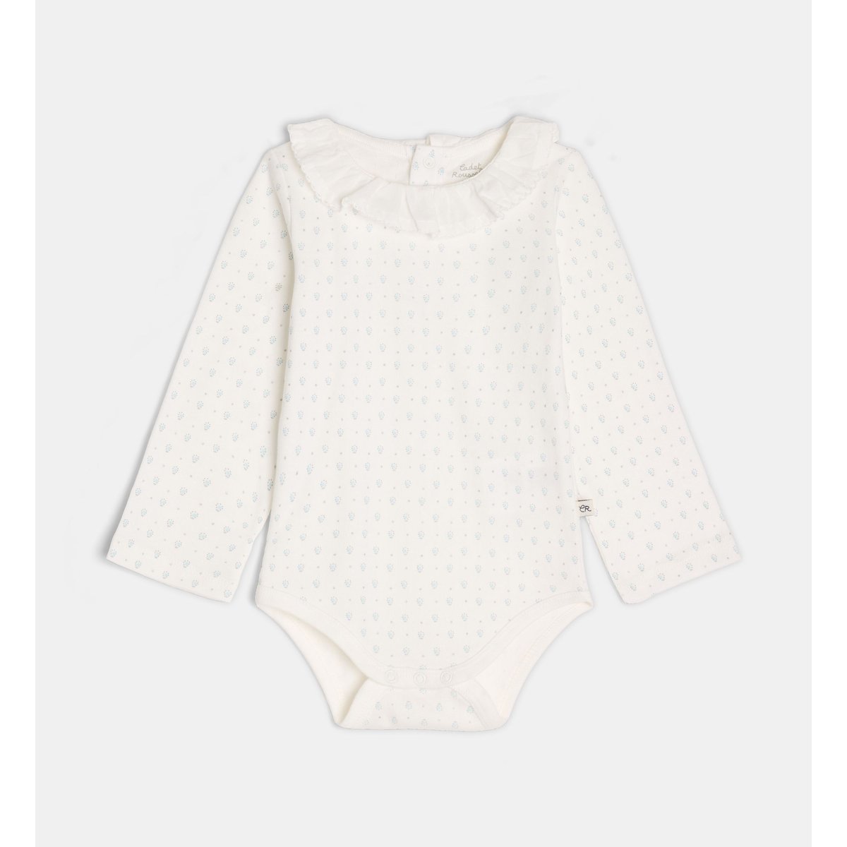Body taloise en coton bio écru et bleu, CADET ROUSSELLE