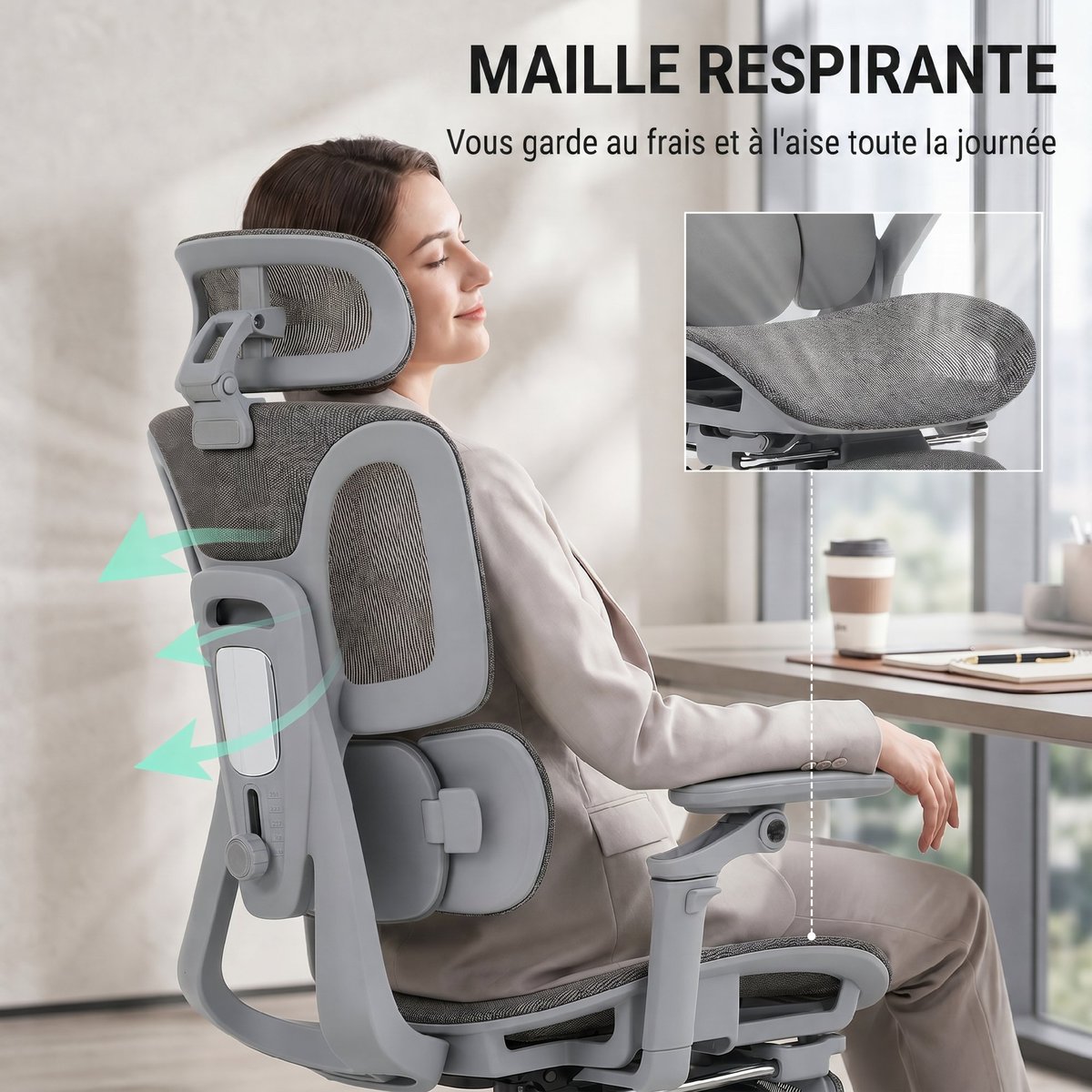 Chaise de bureau Maille (100% polyester) Gris gris, HOMCOM